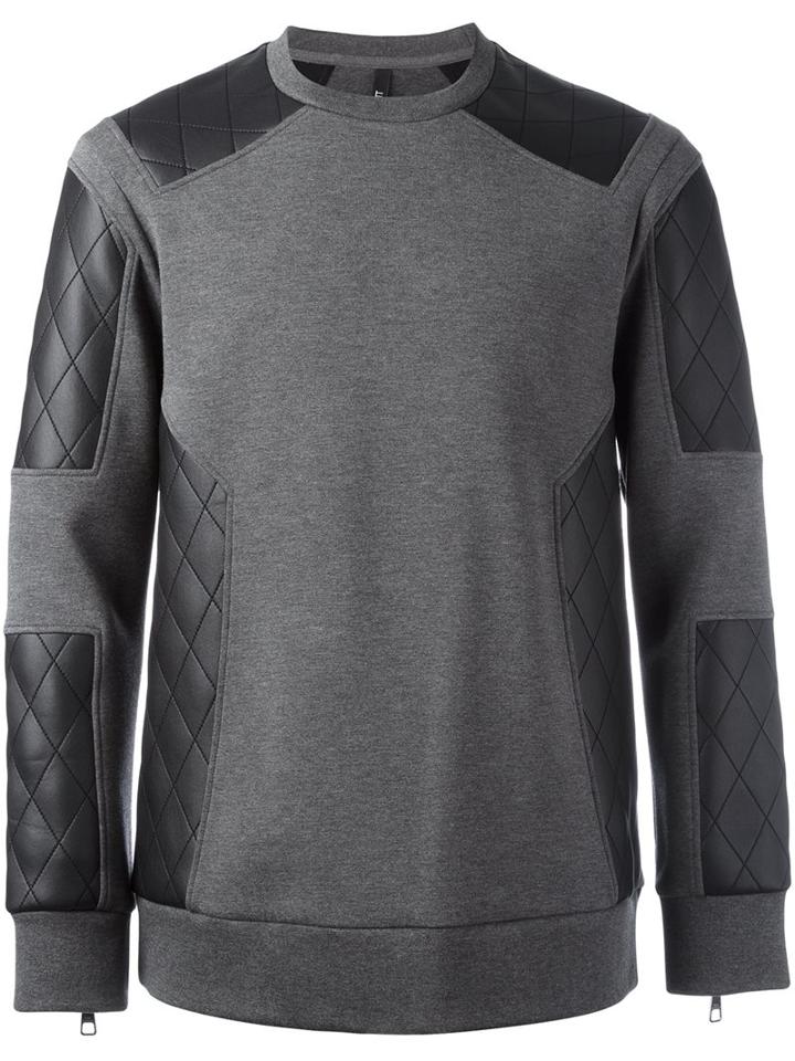 Neil Barrett Quilted Panel Sweatshirt, Men's, Size: Medium, Grey, Viscose/spandex/elastane/polyurethane/cotton