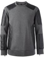 Neil Barrett Quilted Panel Sweatshirt, Men's, Size: Medium, Grey, Viscose/spandex/elastane/polyurethane/cotton