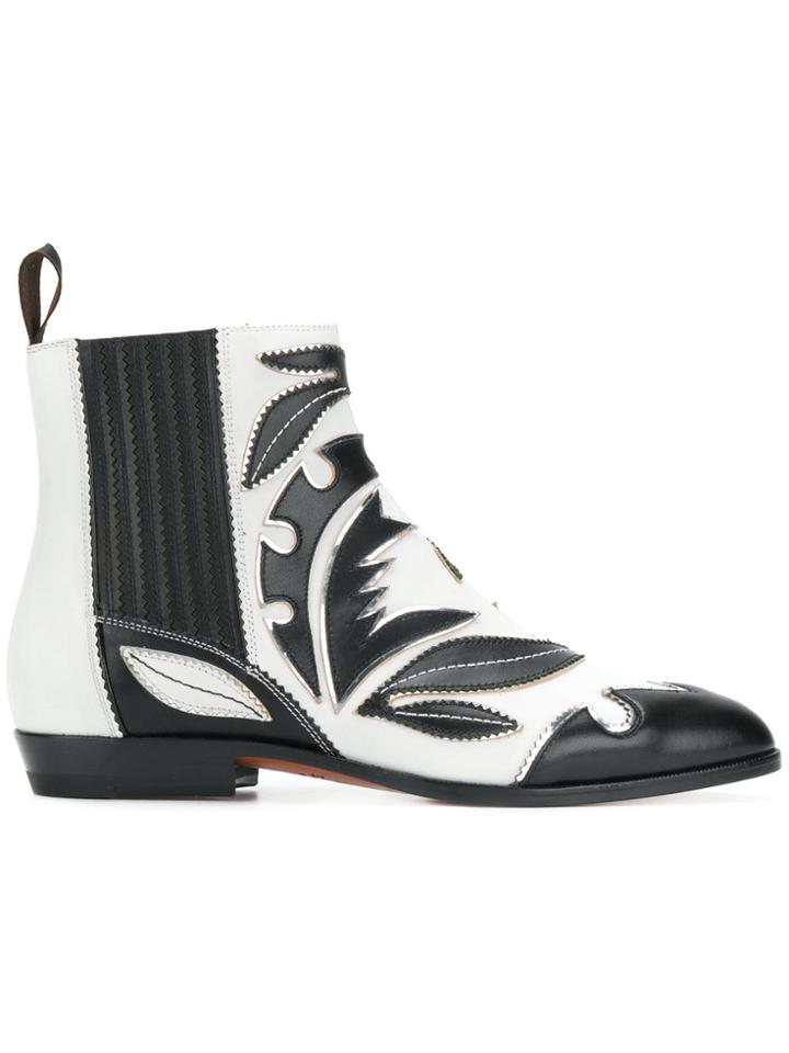 Santoni Leaf Patch Ankle Boots - Black