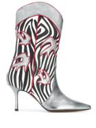 Marc Ellis Zebra Print Embroidered Boots - Silver