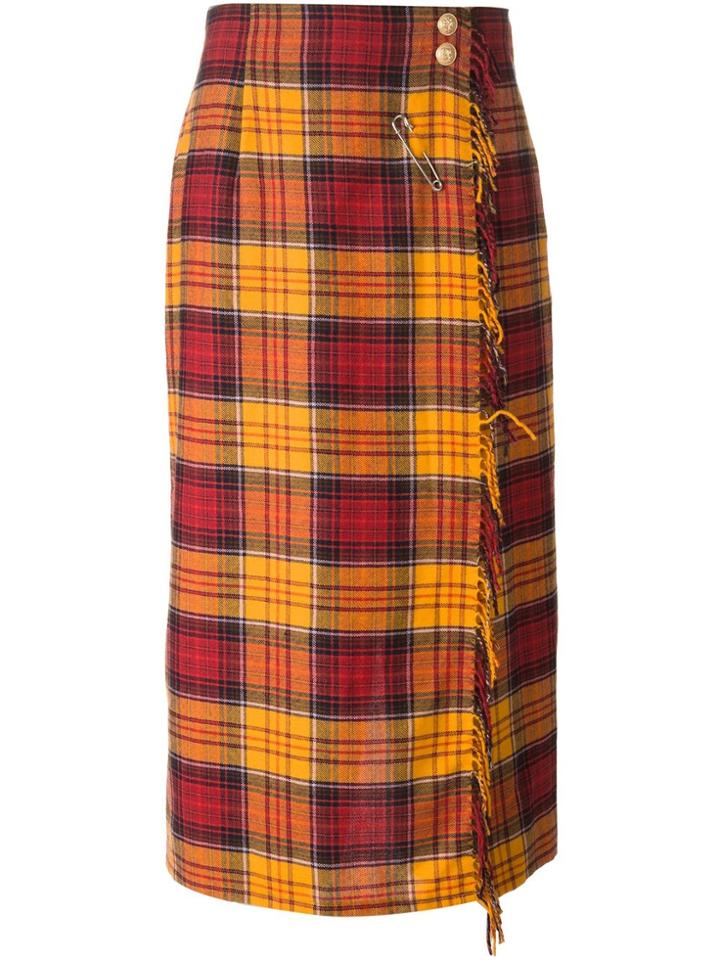 Louis Feraud Vintage Checked Blanket Culottes - Yellow & Orange