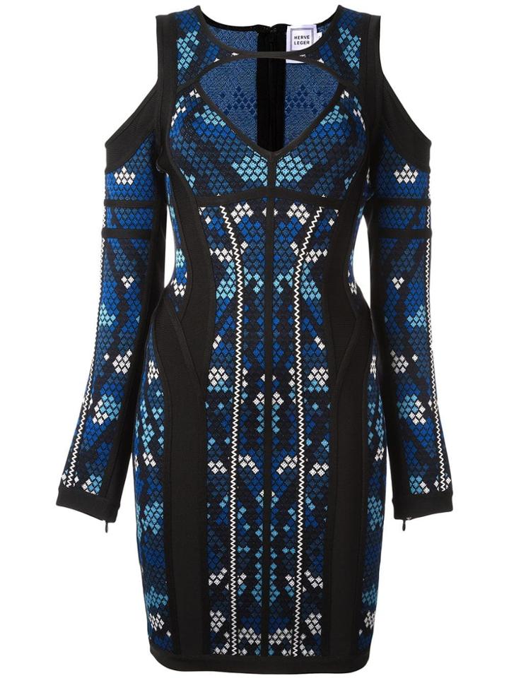 Hervé Léger 'pixel' Print Cut-off Dress - Blue