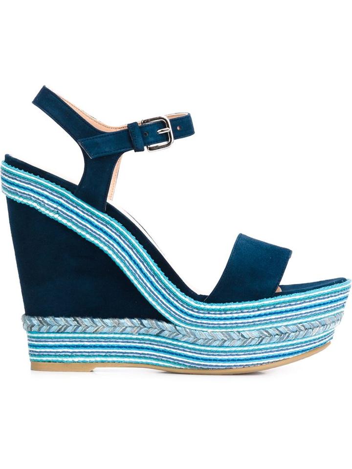 Stuart Weitzman Single Wedge Sandals, Women's, Size: 6, Blue, Suede/leather/rubber