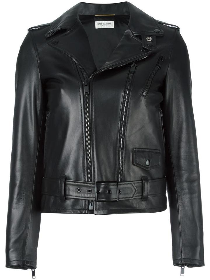 Saint Laurent Leather Motorcycle Jacket, Women's, Size: 38, Black, Lamb Fur/polyester/cupro/cotton