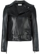 Saint Laurent Leather Motorcycle Jacket, Women's, Size: 38, Black, Lamb Fur/polyester/cupro/cotton