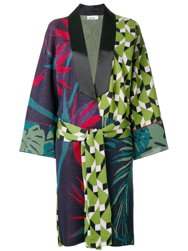 Circus Hotel Satin Trim Cardi-coat - Multicolour