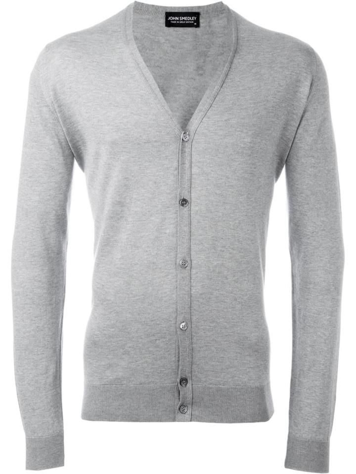 John Smedley V-neck Cardigan, Men's, Size: Xl, Grey, Cotton