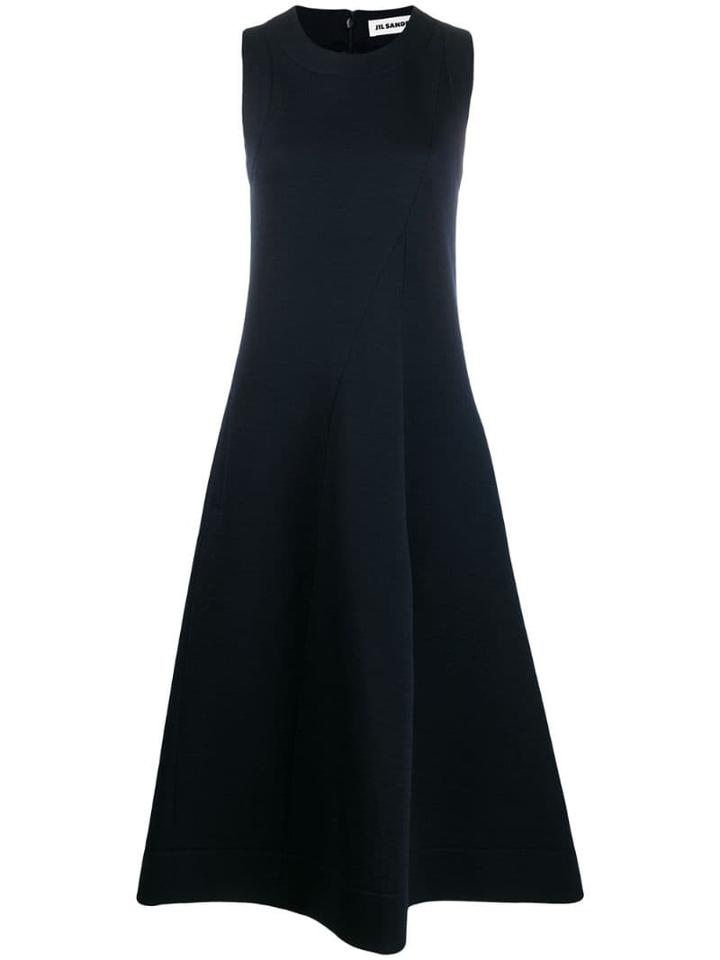 Jil Sander Asymmetric Pleated Sleeveless Dress - Blue