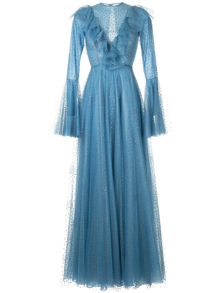 Costarellos Ruffle Sleeve Tulle Dress - Blue