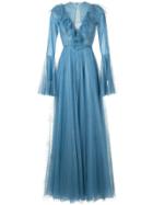 Costarellos Ruffle Sleeve Tulle Dress - Blue
