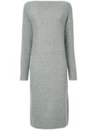 Estnation Ribbed Knit Boat Neck Sweater Dress - Grey