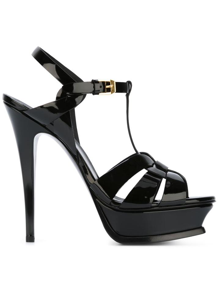 Saint Laurent Tribute Sandals, Women's, Size: 41, Black, Patent Leather/leather