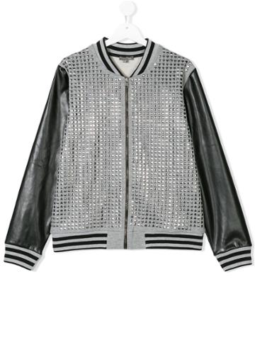 Miss Grant Kids Teen Faux Leather Studded Bomber Jacket - Grey