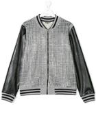 Miss Grant Kids Teen Faux Leather Studded Bomber Jacket - Grey