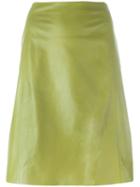 Jil Sander A-line Short Skirt, Women's, Size: 36, Green, Lamb Skin/silk/cupro