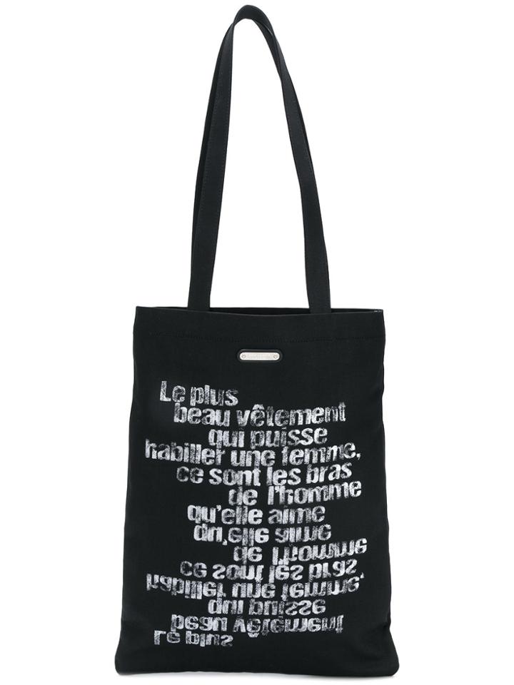 Saint Laurent Mirrored Slogan Print Tote Bag - Black