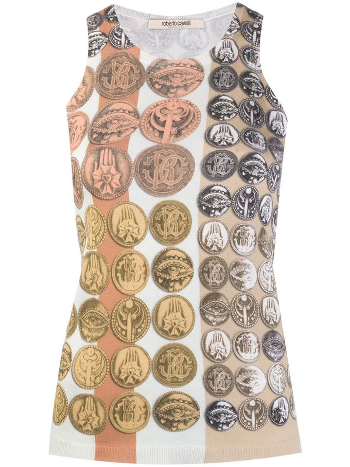 Roberto Cavalli Stripes & Coins Knitted Tank Top - Neutrals