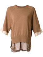 Muveil Three-quarters Sleeve Slit Sweater, Women's, Size: 38, Brown, Polyester/wool