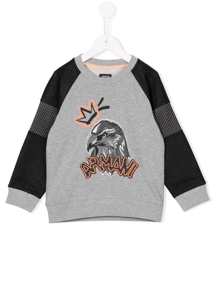 Armani Junior Crowned Eagle Print Sweathirt, Boy's, Size: 8 Yrs, Grey