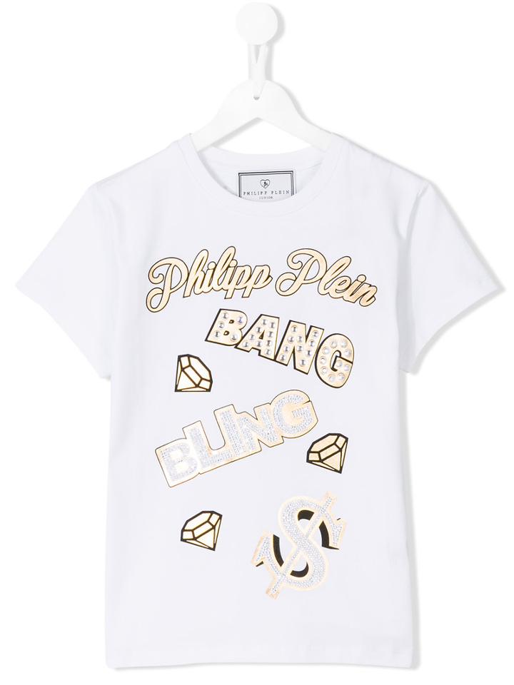 Philipp Plein Kids Logo Embellished T-shirt, Girl's, Size: 16 Yrs, White