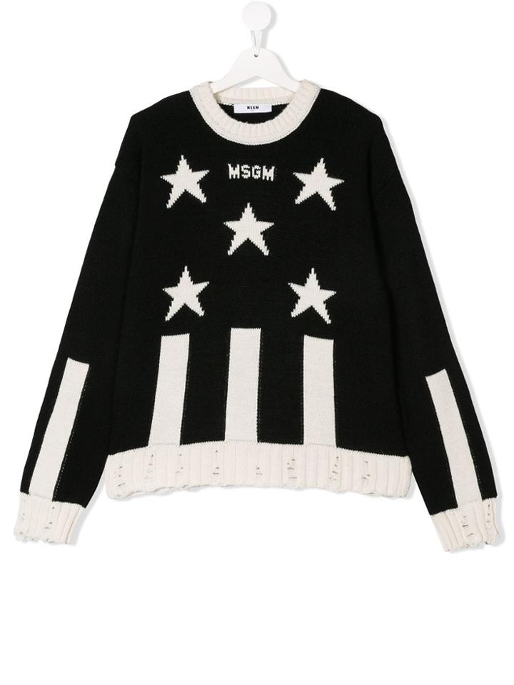 Msgm Kids Teen Star Knitted Jumper - Black