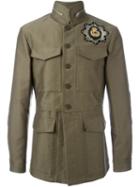 Alexander Mcqueen Skull Badge Military Jacket, Men's, Size: 50, Green, Cotton/glass/brass/viscose
