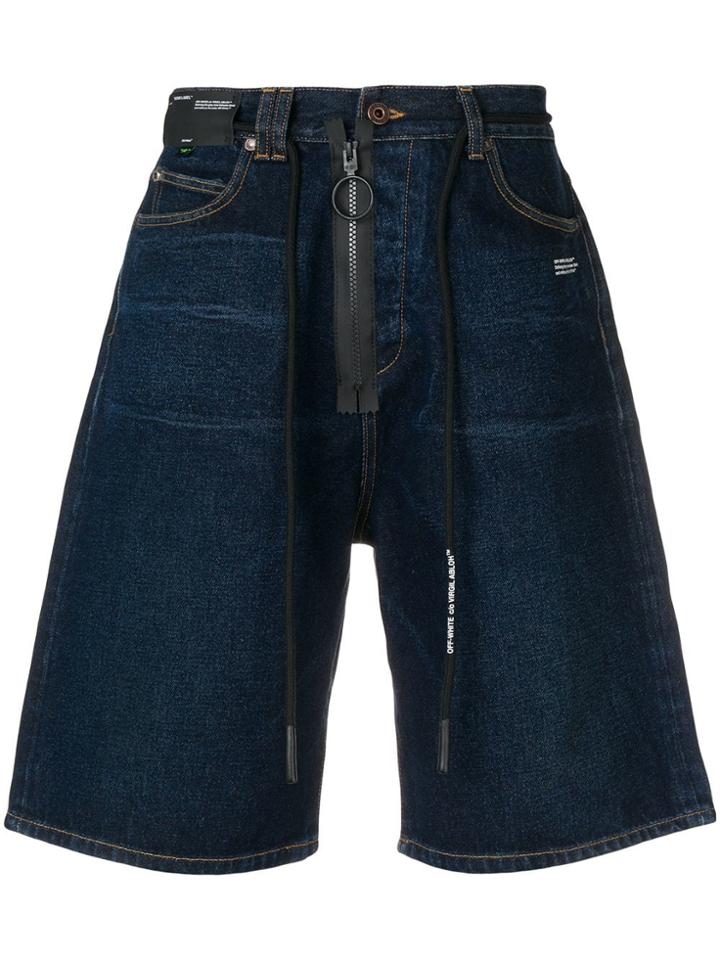 Off-white Belted Denim Shorts - Blue