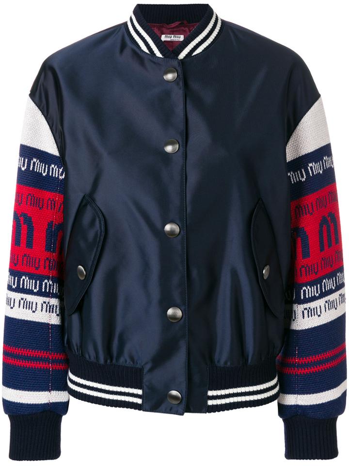 Miu Miu Contrast Sleeve Bomber Jacket - Blue