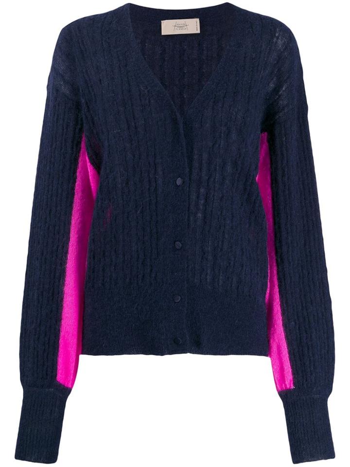 Maison Flaneur Two-tone Ribbed Cardigan - Blue