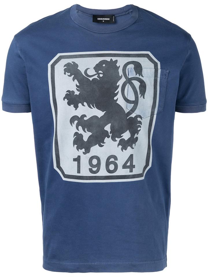 Dsquared2 Lion Print T-shirt, Men's, Size: Large, Blue, Cotton