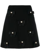 Boutique Moschino Bow Embroidered Skirt - Black