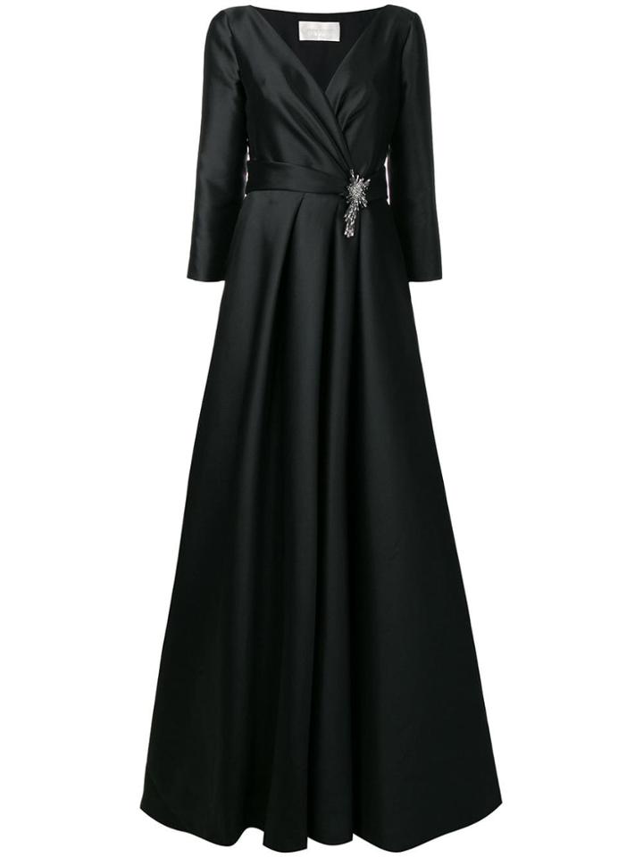 Alberta Ferretti V-neck Brooch Gown - Black