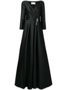 Alberta Ferretti V-neck Brooch Gown - Black