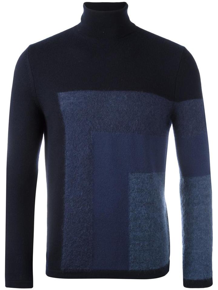 Pal Zileri Tonal Colour Block Jumper, Men's, Size: 46, Blue, Wool/mohair/polyamide