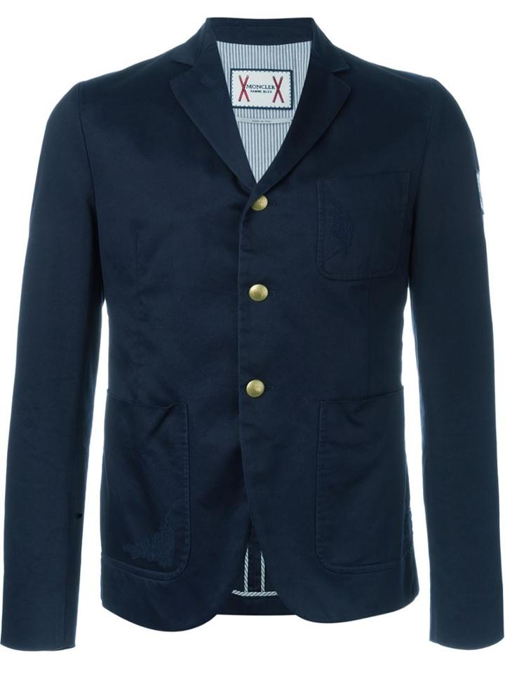 Moncler Gamme Bleu Three Button Blazer, Men's, Size: 4, Blue, Cotton/cupro