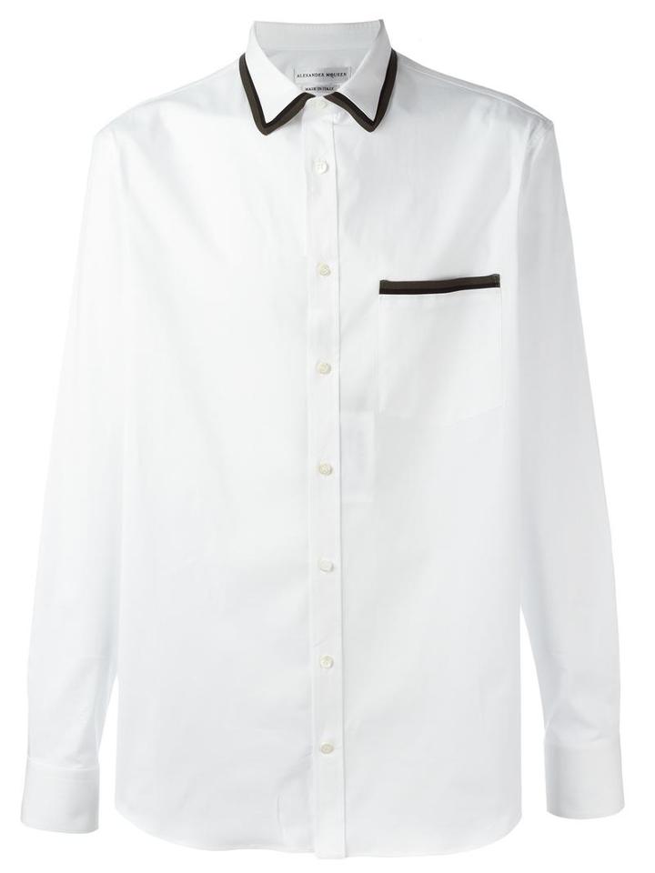 Alexander Mcqueen Pointed Collar Shirt, Men's, Size: 15, White, Cotton/spandex/elastane/polyamide