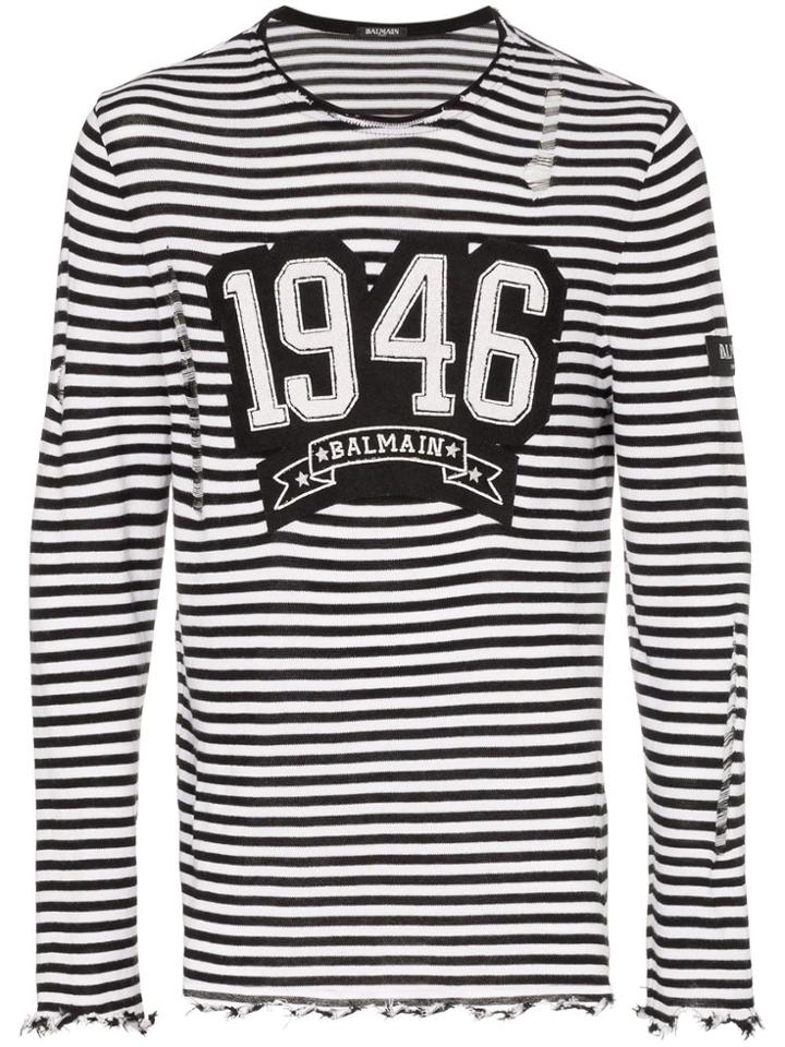 Balmain Distressed Striped Long Sleeve Shirt - Black