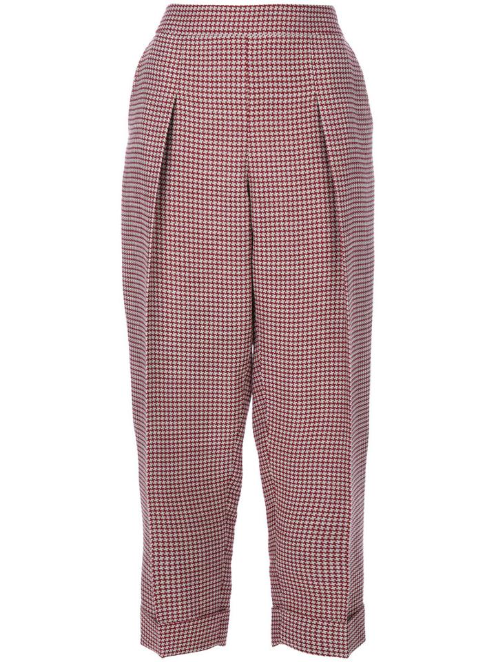 Giorgio Armani - Dogtooth Cropped Trousers - Women - Silk/viscose/wool - 44, Red, Silk/viscose/wool