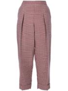 Giorgio Armani - Dogtooth Cropped Trousers - Women - Silk/viscose/wool - 44, Red, Silk/viscose/wool