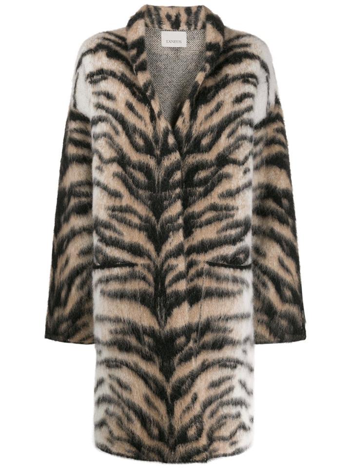 Laneus Tiger-pattern Single-breasted Coat - Brown
