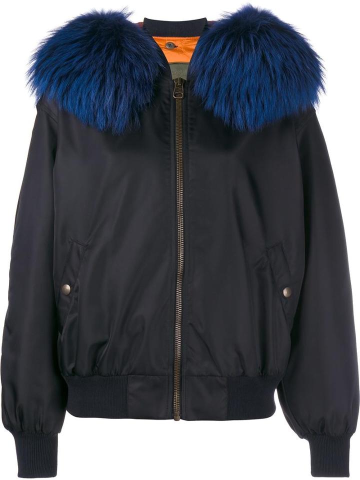 Mr & Mrs Italy Detachable Trim Bomber, Women's, Size: Medium, Blue, Polyamide/polyurethane/racoon Fur/viscose