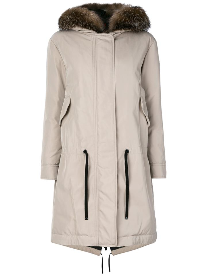 Moncler Fox Fur Trimmed Coat - Grey