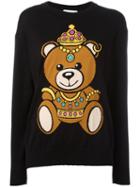 Moschino Crowned Bear Intarsia Jumper, Women's, Size: Medium, Black, Cotton