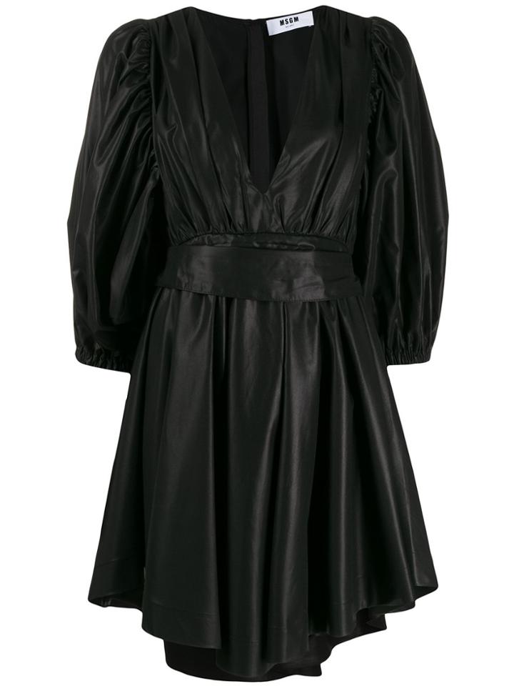 Msgm Puff-sleeve Mini Dress - Black