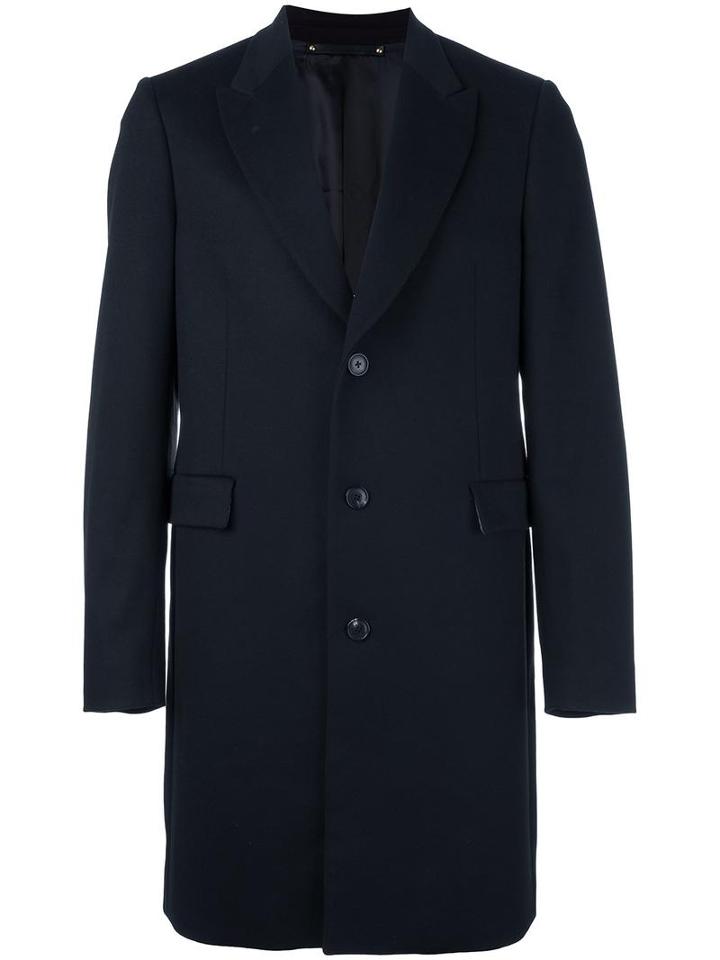 Paul Smith Flap Pockets Buttoned Coat, Men's, Size: 40, Blue, Cupro/wool/cashmere