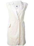Mm6 Maison Margiela Sleeveless Frayed Jacket, Women's, Size: 42, White, Cotton/polyester