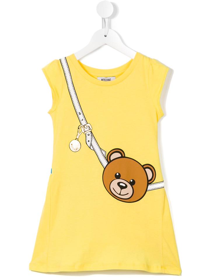 Moschino Kids Bear Strap Print Dress, Girl's, Size: 6 Yrs, Yellow/orange