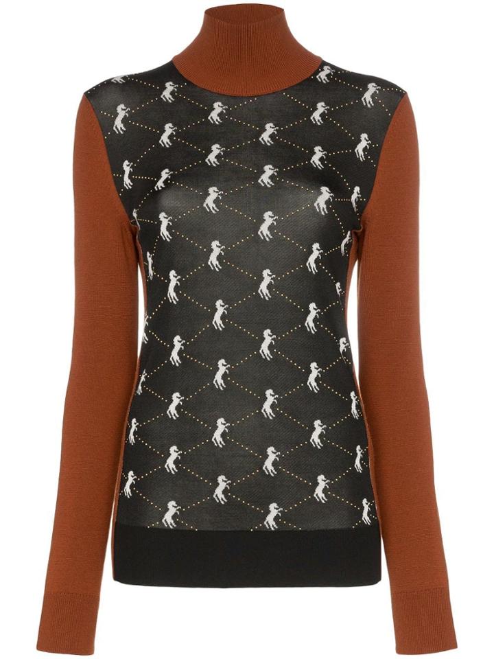 Chloé Turtleneck Horse Intarsia Wool Blend Jumper - Black
