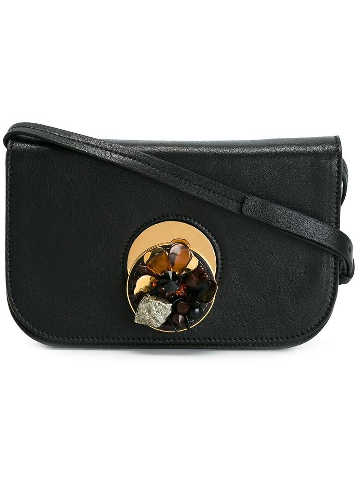 Marni Pois Shoulder Bag, Women's, Black, Calf Leather/metal