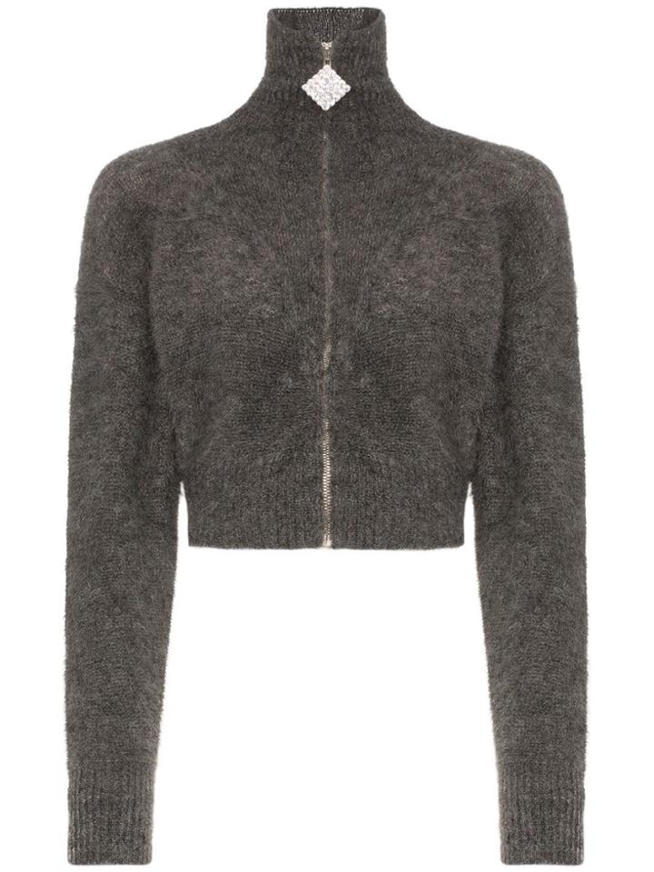 Alessandra Rich Crystal Embellished Cropped Mohair Blend Cardigan -